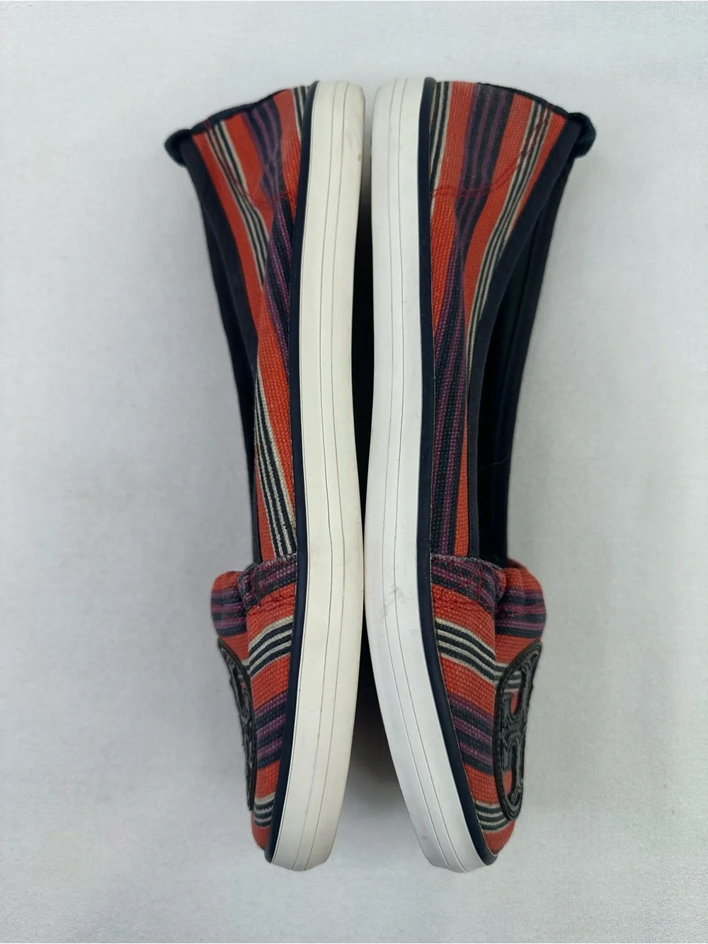 Tory Burch Striped Canvas Slip On Flats Logo Shoes Women’s 7.5 Multicolor